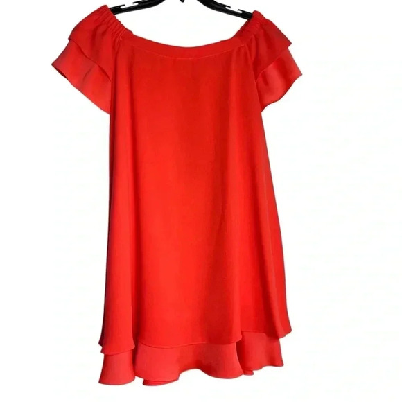 Trina Turk orange red Piper Off-Shoulder roomy Ruffle Mini Dress size XS - Picture 7 of 12
